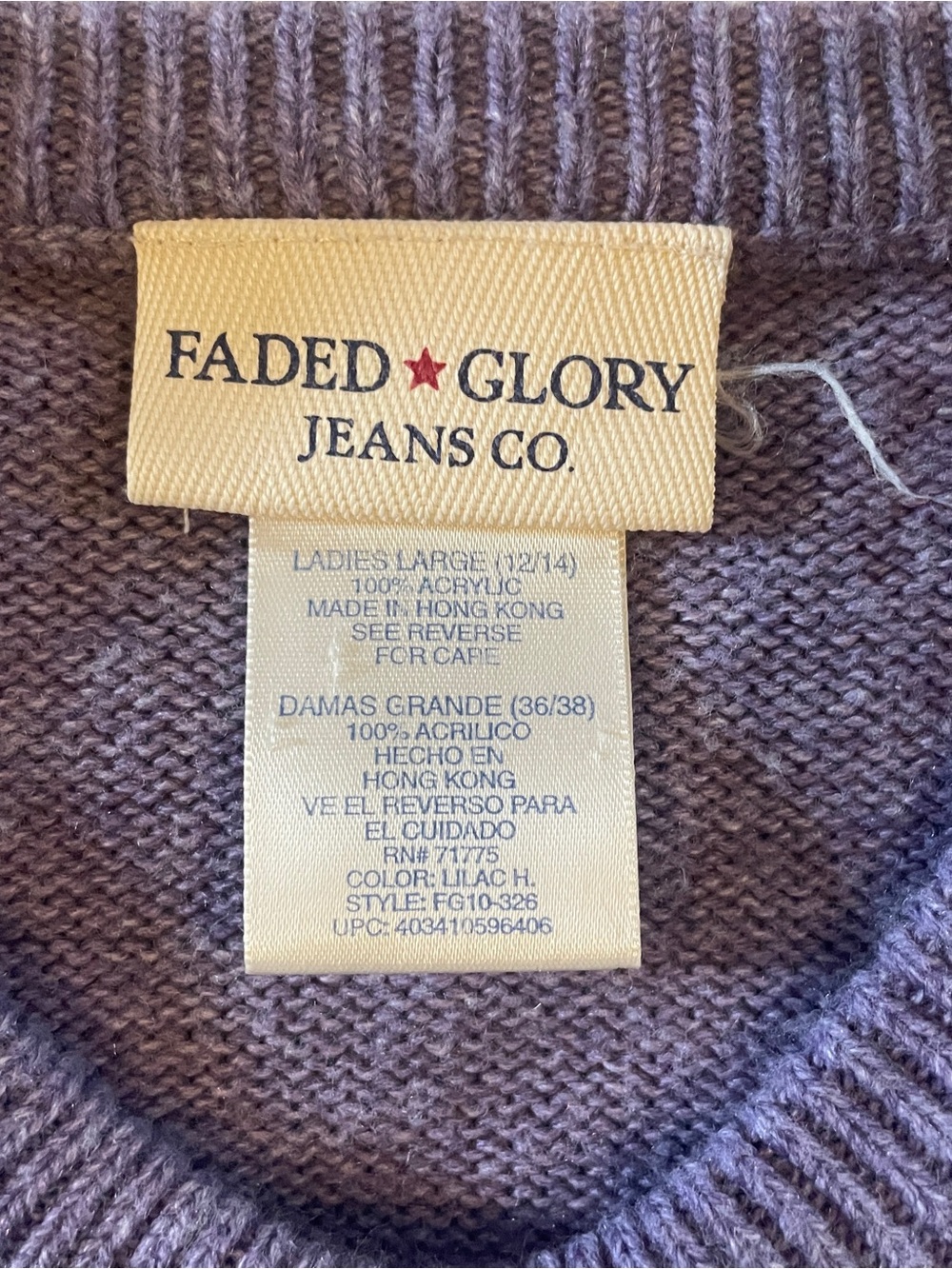 Vintage Faded Glory Lavender Purple Crewneck Cardigan Sweater Large Cottagecore - Picture 3 of 5